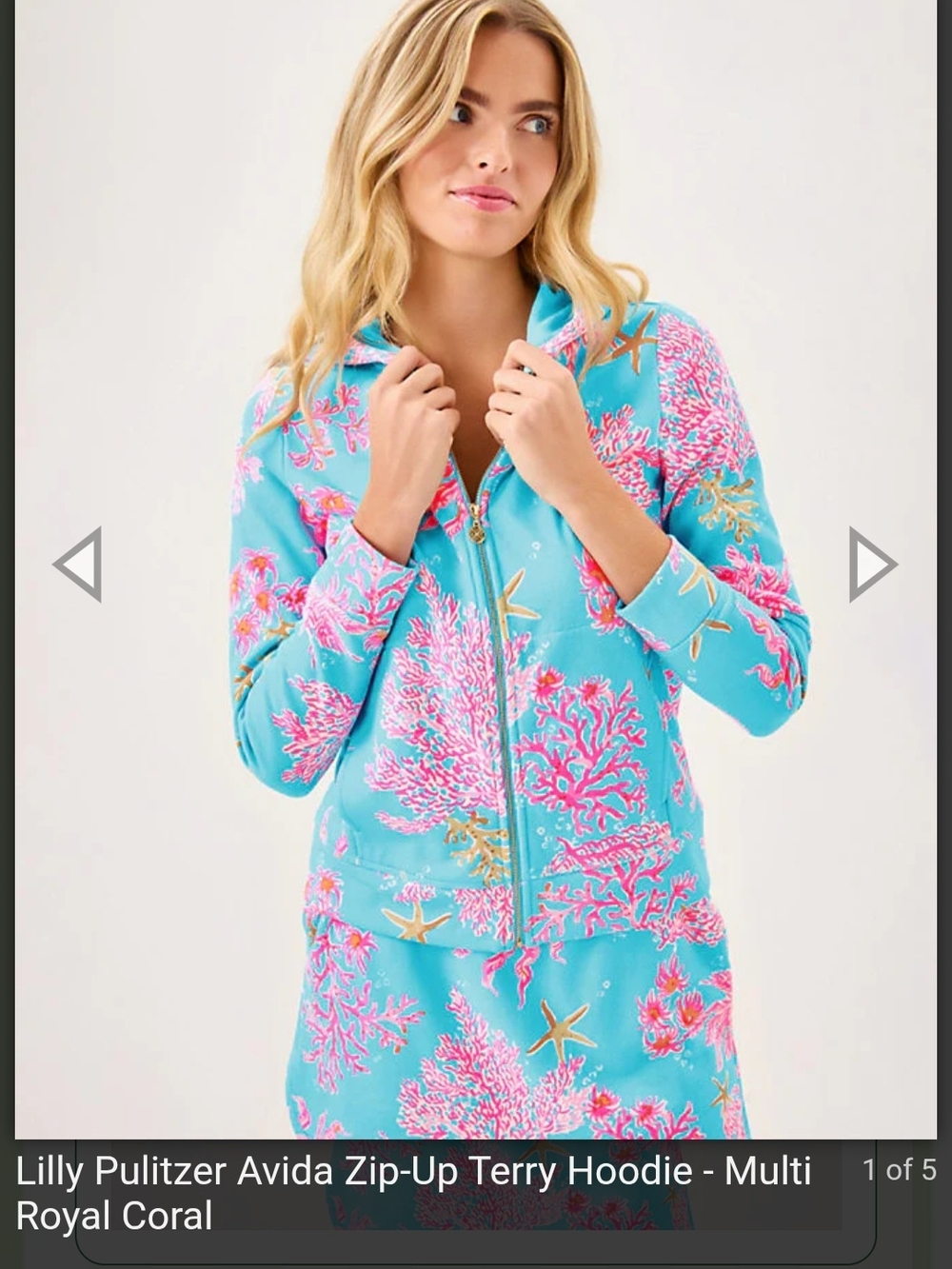 NWT Lilly Pulitzer Royal Coral Avida Zip-Up Terry Hoodie XS